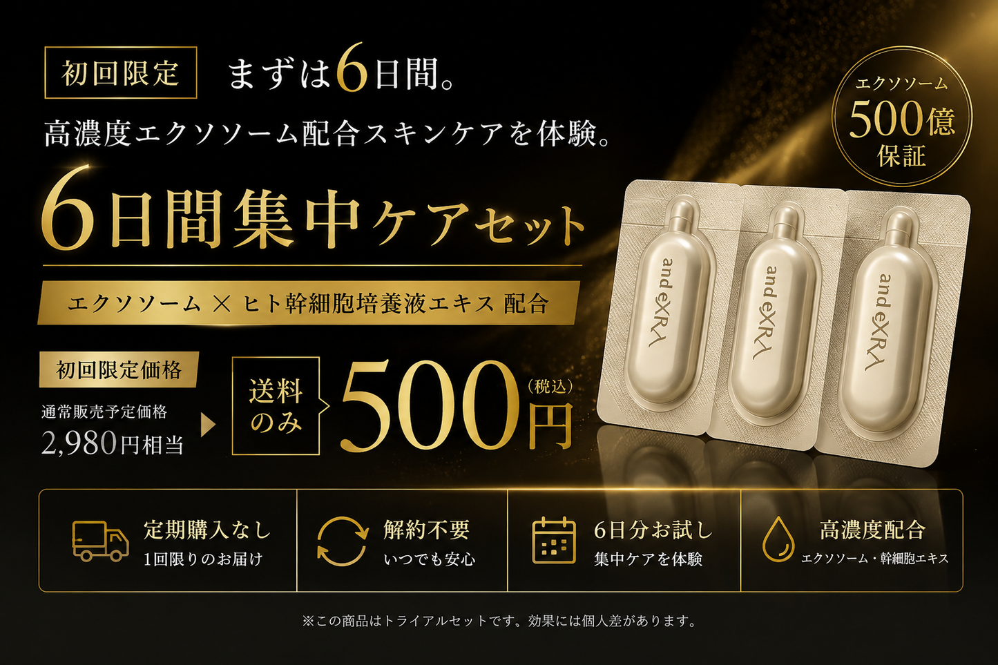 エクソソーム×ヒト幹細胞培養液配合 6日間集中スキンケアセット｜FSV